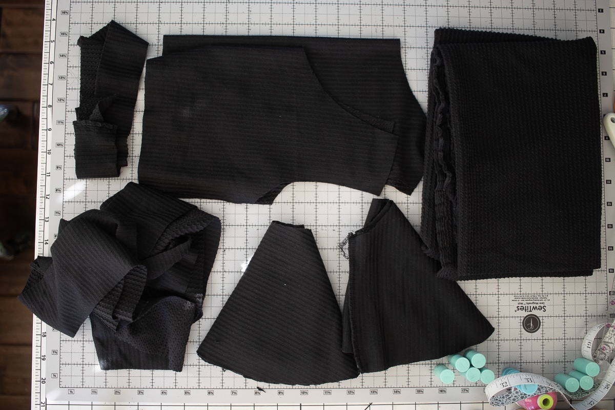 all the pieces cut for the dress wth circle sleeves