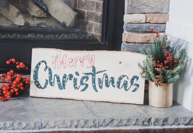 christmas word art on wood with fabric