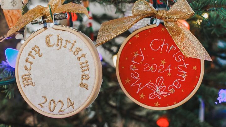 learn how to create mini hoop ornaments with your embroidery machine. Design adorable Christmas ornaments for mini hoops with fun text and designs with machine embroidery.