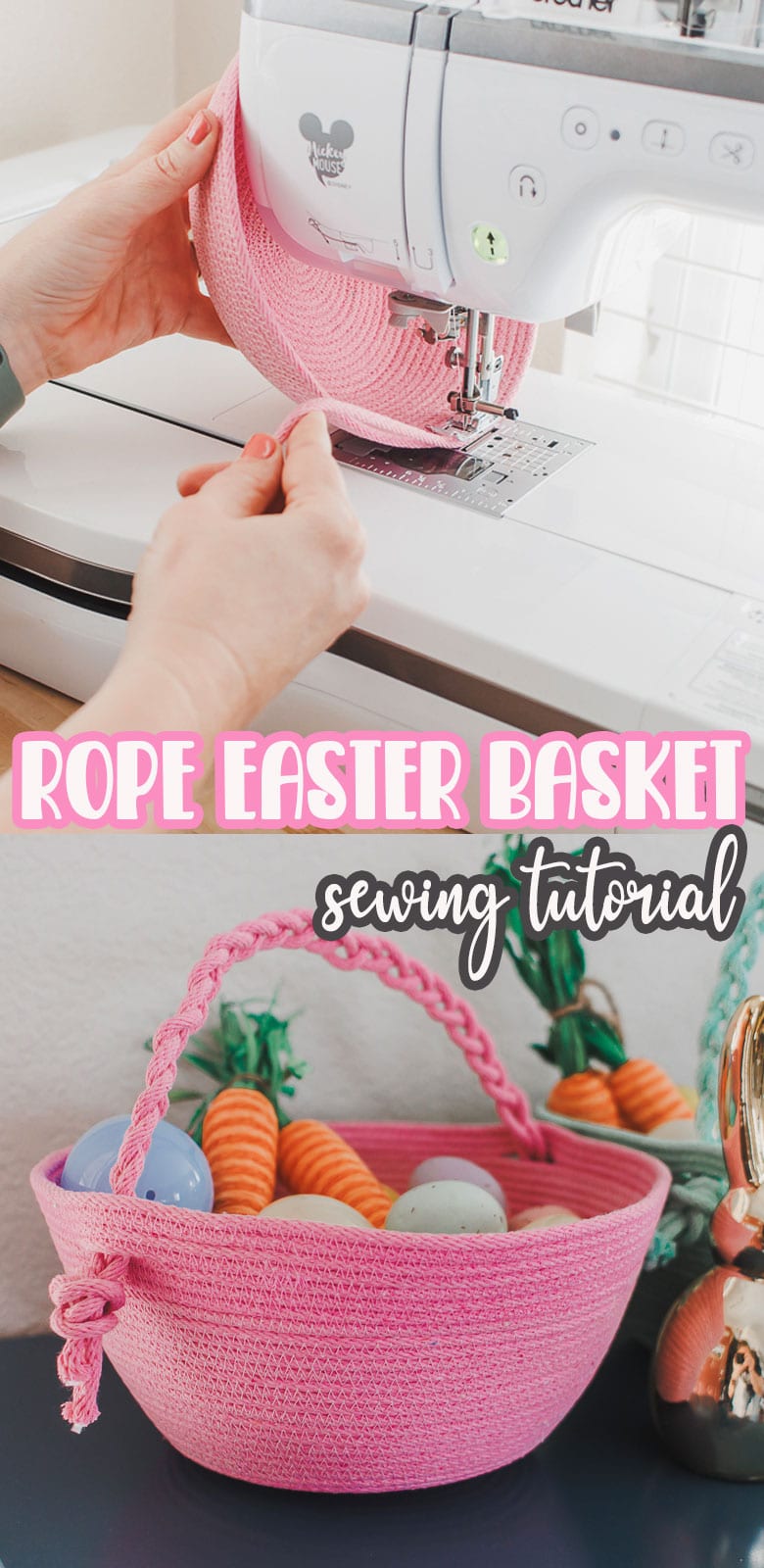 How to sew a rope Easter basket. Sew a rope basket for Easter with beautiful, colorful cotton rope in any size for Easter.