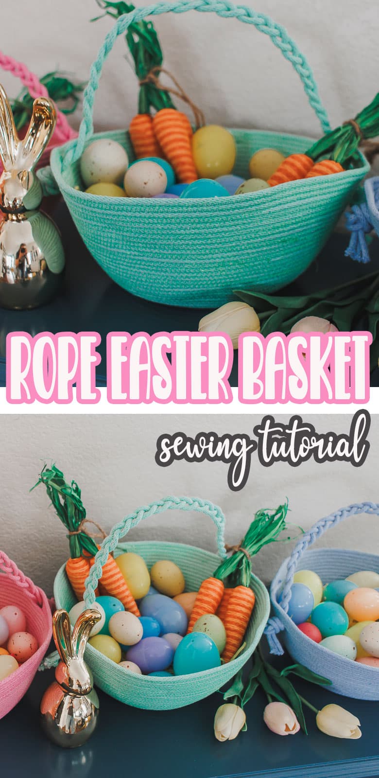 How to sew a rope Easter basket. Sew a rope basket for Easter with beautiful, colorful cotton rope in any size for Easter.