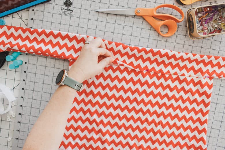 fold over seam allowance and pin