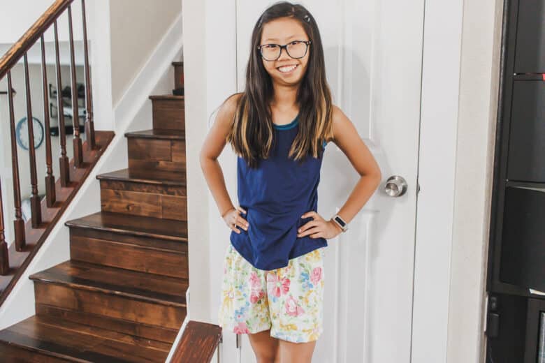 summer pjs sewn from free sewing patterns and a vintage sheet