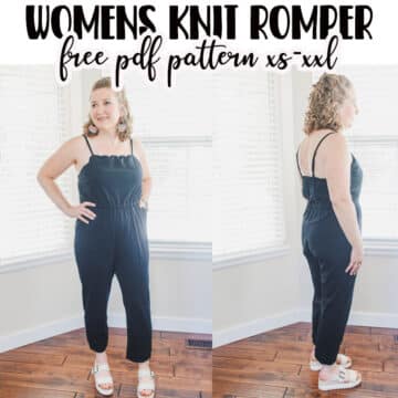 Sew up this womens knit romper from this free pattern for the perfect outfit for all seasons. Perfect for layers and all temperatures, this knit romper is the perfect closet staple. This free pdf pattern will give you everything you need to sew a cute knit romper.
