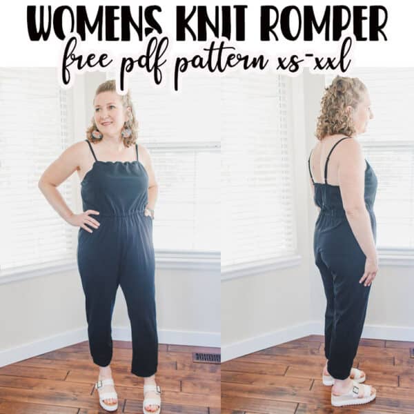 Sew up this womens knit romper from this free pattern for the perfect outfit for all seasons. Perfect for layers and all temperatures, this knit romper is the perfect closet staple. This free pdf pattern will give you everything you need to sew a cute knit romper.