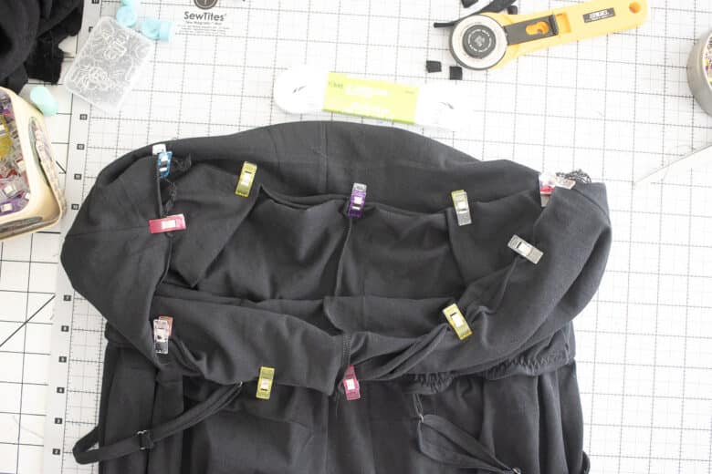 pin top and bottom together matching front and back