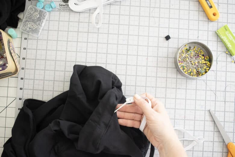 thread elastic through casing. Do not twist