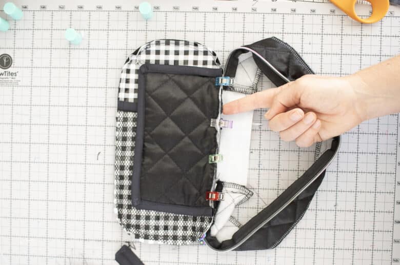 right sides together, sew to seam allowance at the back