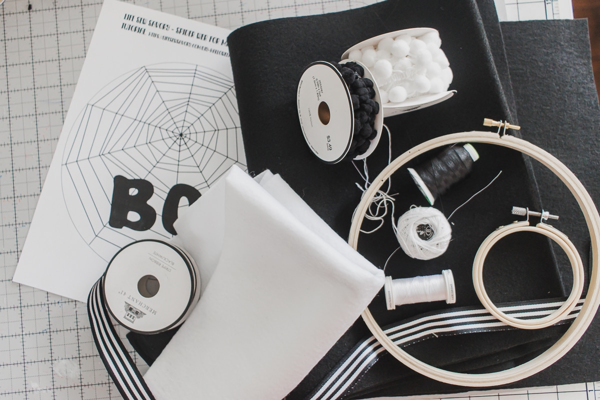 supplies for the halloween hoop art