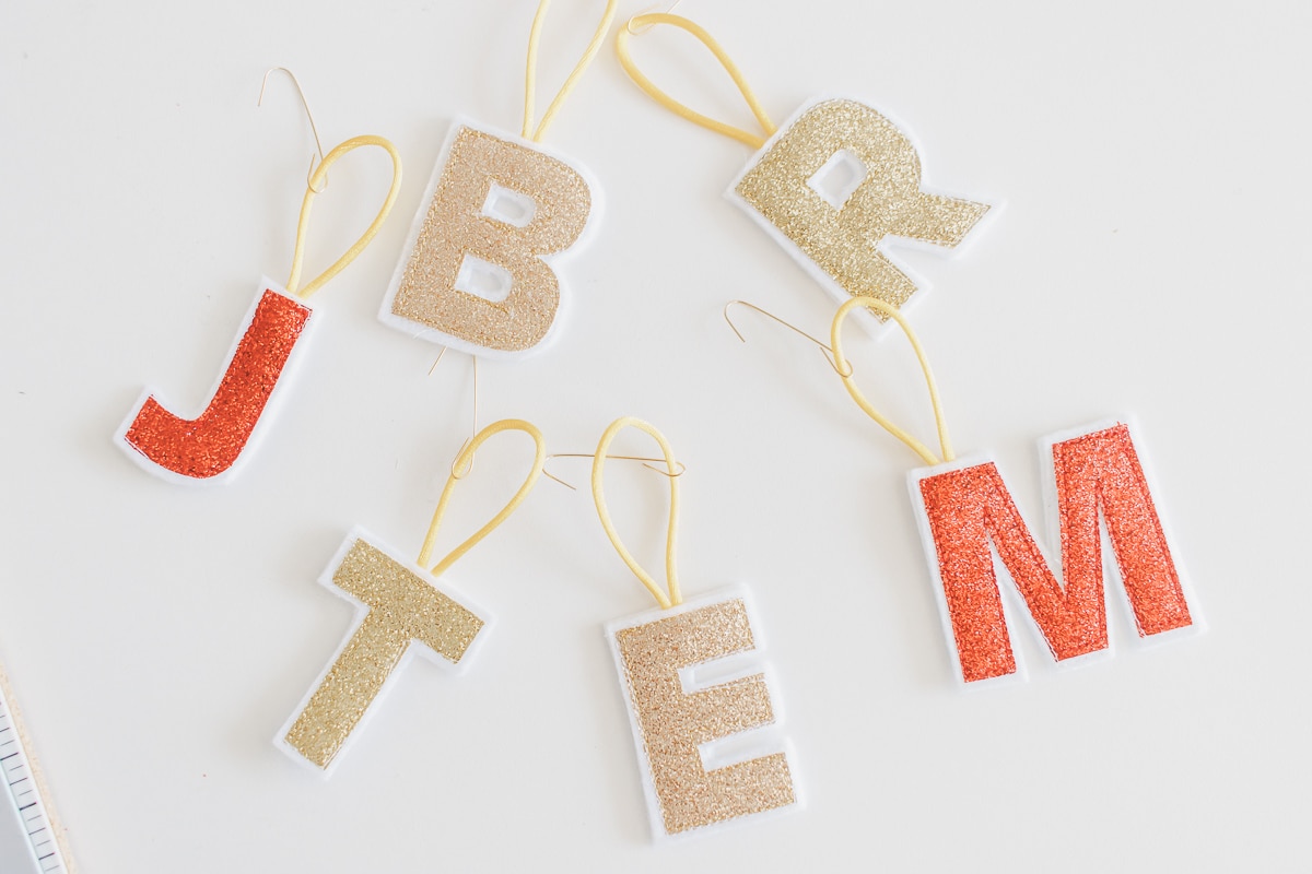 cute felt ornament with initial and glitter