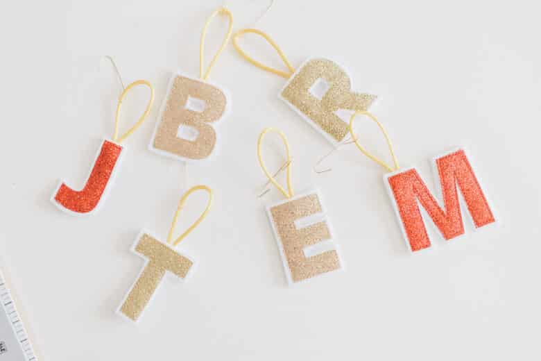 finished DIY felt glitter monogram ornaments