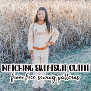 Sew up a beautiful sweatsuit set to stay cozy for fall. This sweatshirt set is sewn with free pdf sewing patterns and is so soft and comfortable.
