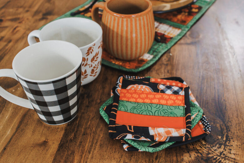 how to sew mug rugs - quilt as you go method