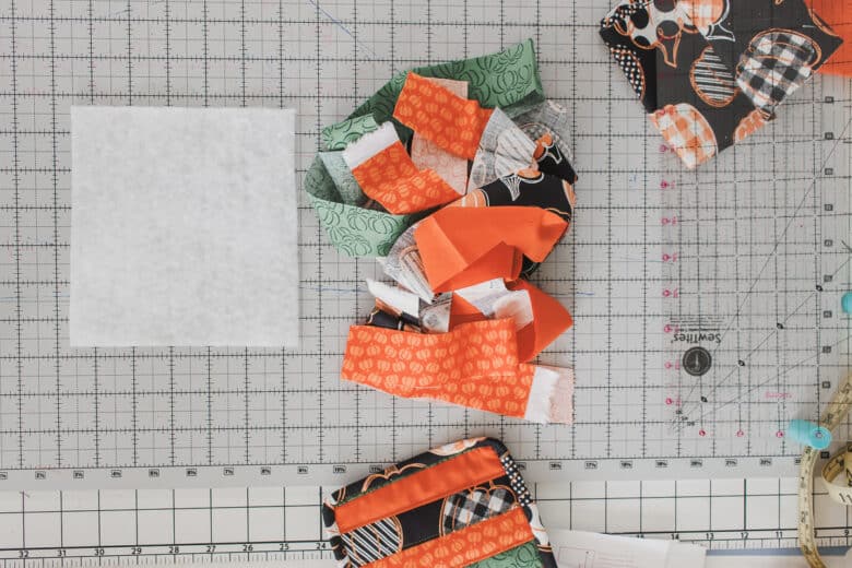 fabric 1.5" wide, 6" square batting