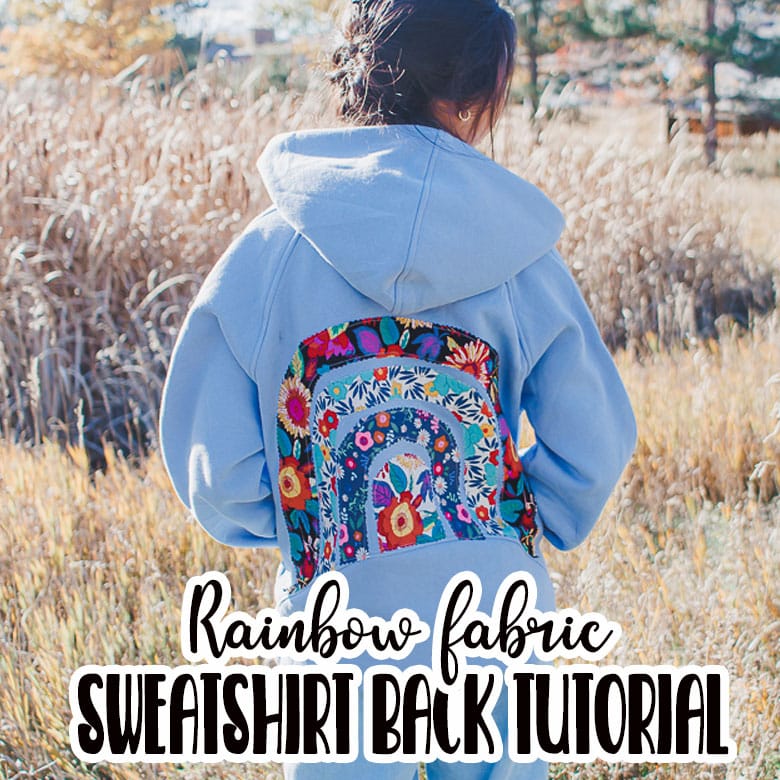 learn how to make a DIY rainbow sweatshirt. Add a fun rainbow fabric design to the back of of a sweatshirt with this fun sweatshirt sewing hack.