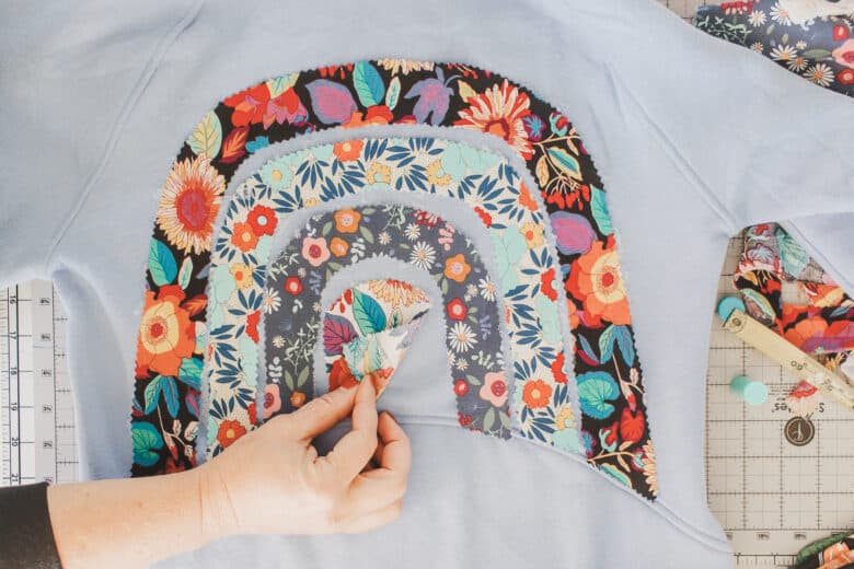 place all pieces on back of sweatshirt