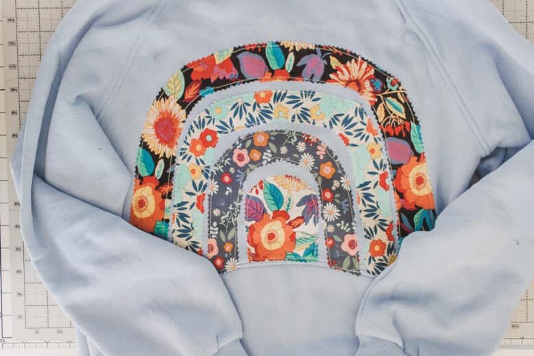 finished sweatshirt with rainbow on the back