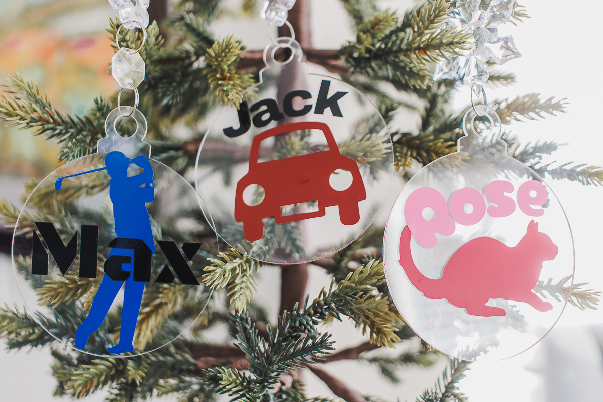 custom Christmas ornaments with acrylic discs and vinyl