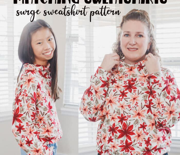 mommy and me matching sweatshirts for christmas with the surge sweatshirt pattern and cozy waffle knit