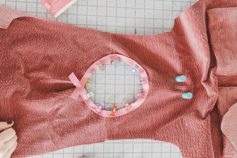 place bias on right side of neckline