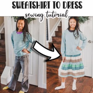 Turn a sweatshirt into a dress with this fun sewing tutorial. Grab a sweatshirt and some coordinating fabric and turn it into a dress with this DIY sewing tutorial. Fun and easy upcycle fashion.