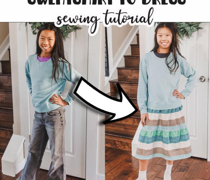 Turn a sweatshirt into a dress with this fun sewing tutorial. Grab a sweatshirt and some coordinating fabric and turn it into a dress with this DIY sewing tutorial. Fun and easy upcycle fashion.