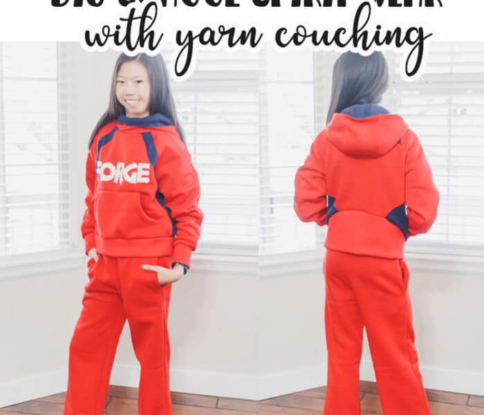 a fun tutorial to create a DIY school spirit sweatshirt with yarn couching. Make a personalized school shirt for adorable results. Yarn couching creates cozy sweatshirts.