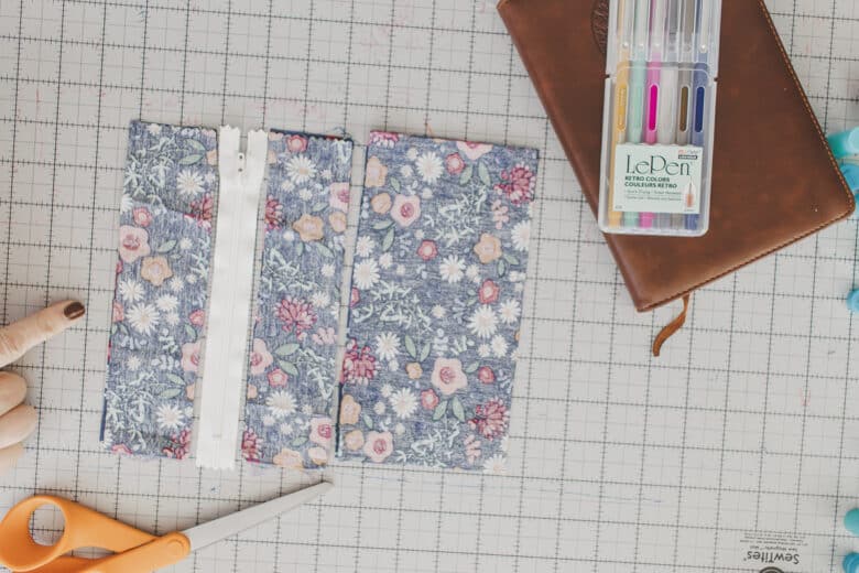 cut pieces of fabric to sew pen holder