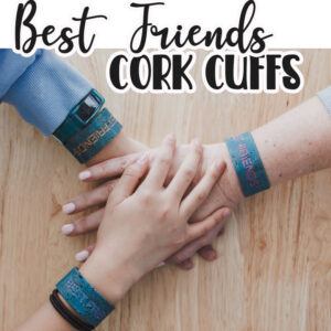 Create fun best friend cork bracelets with this easy embroidery tutorial. Simple embroidery on cork creates a beautiful bracelet in just minutes. Fun project for friends to make together.