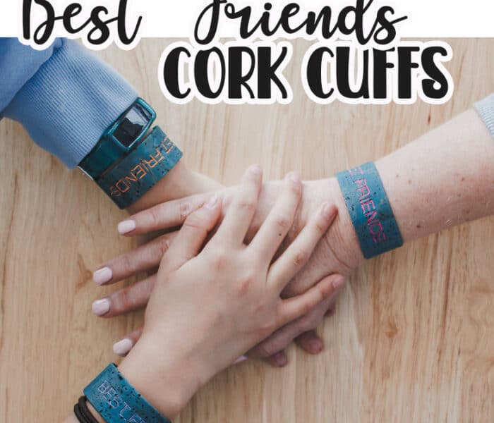 Create fun best friend cork bracelets with this easy embroidery tutorial. Simple embroidery on cork creates a beautiful bracelet in just minutes. Fun project for friends to make together.