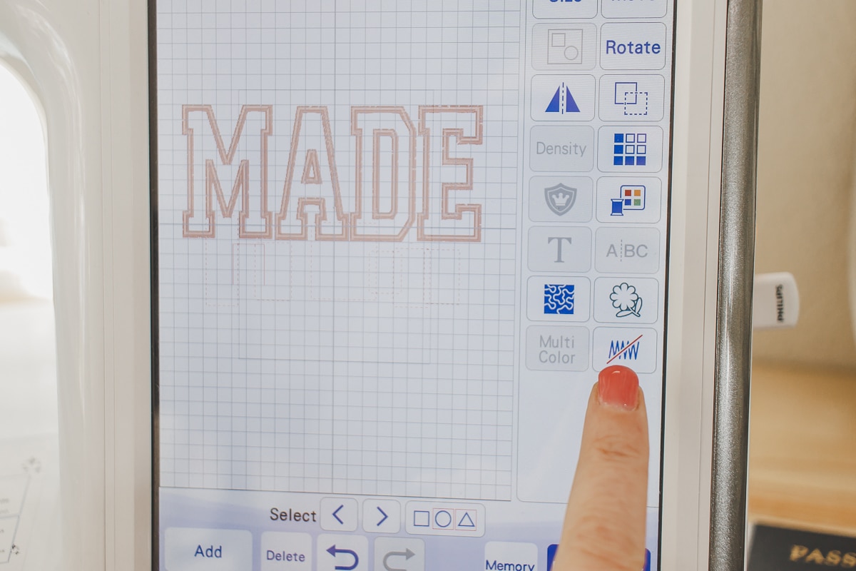 use no sew feature or skip around to order the stitching