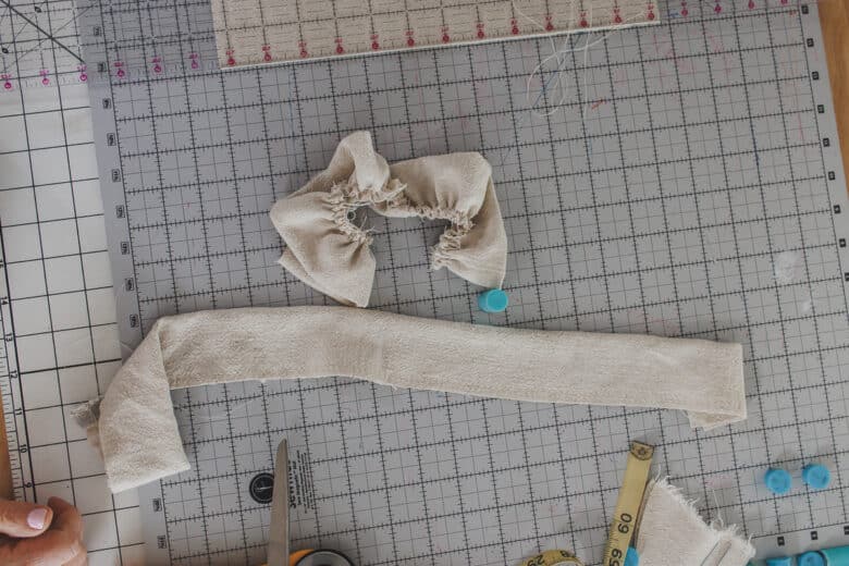 fold in half and gather to fit