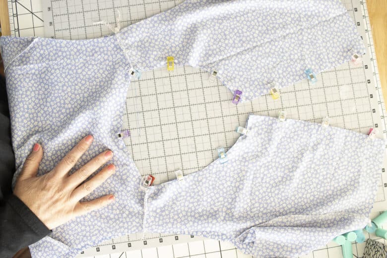 pin and sew outside and lining together