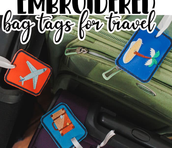 Learn how to make an embroidered bag tag for travel with this sewing tutorial. Create a fun tag for your suitcase with this embroidery tutorial. Never confuse your suitcase again.