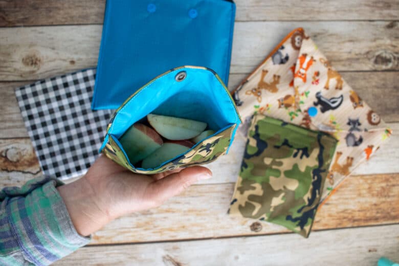 apple slices in a reusable snack baggie