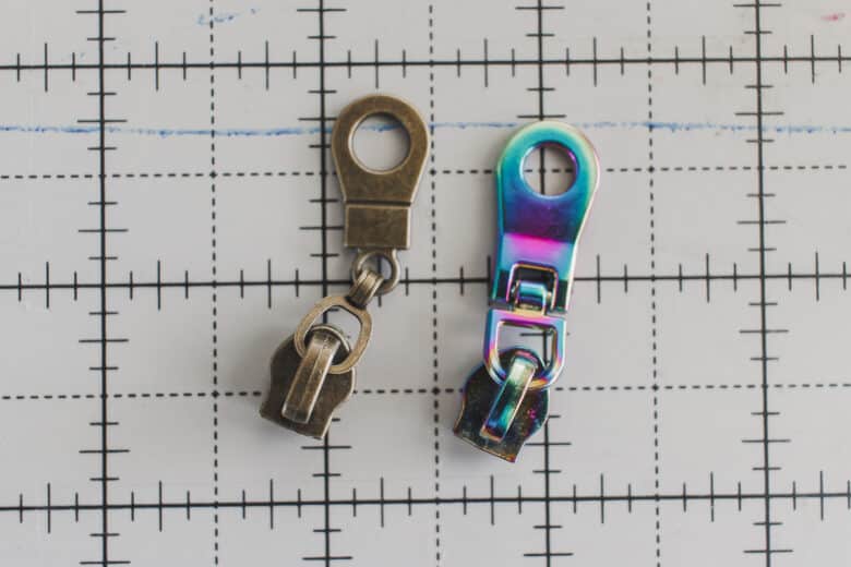 front side of zipper tabs