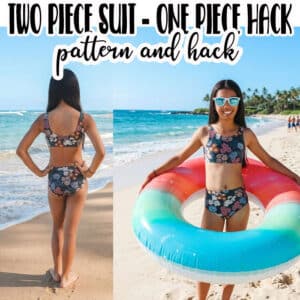 Learn how to turn a one piece swim suit into a two piece suit. This sewing hack uses my girls classic suit, but you can use this sewing hack to turn any one piece suit into a two piece suit.
