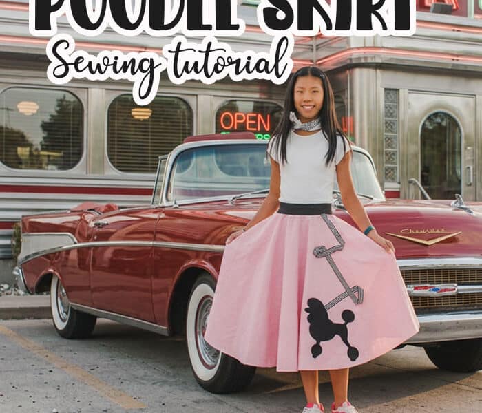 Learn how to sew a simple felt poodle skirt. Skirt sewing directions, plus a free template to cut out a cute poodle or use your electronic cutting machine to cut out a poodle with a free svg file.