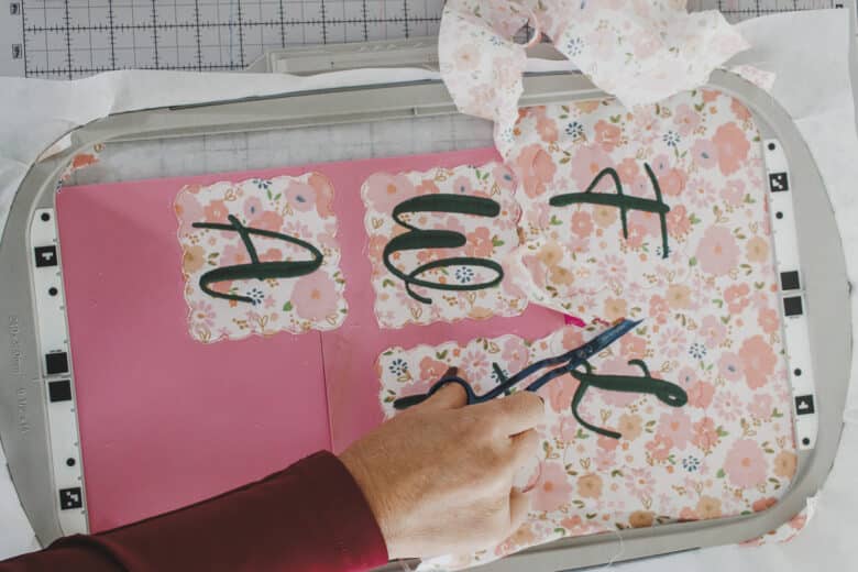 remove from machine and trim extra fabric