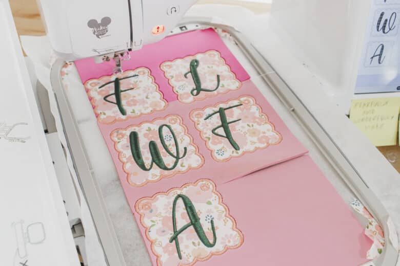 add satin border stitch to all squares