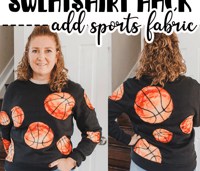 Learn how to create a fun basketball sweatshirt with a mashup of a cozy blanket and sweatshirt. This Basketball Sweatshirt hack is an easy sewing project.